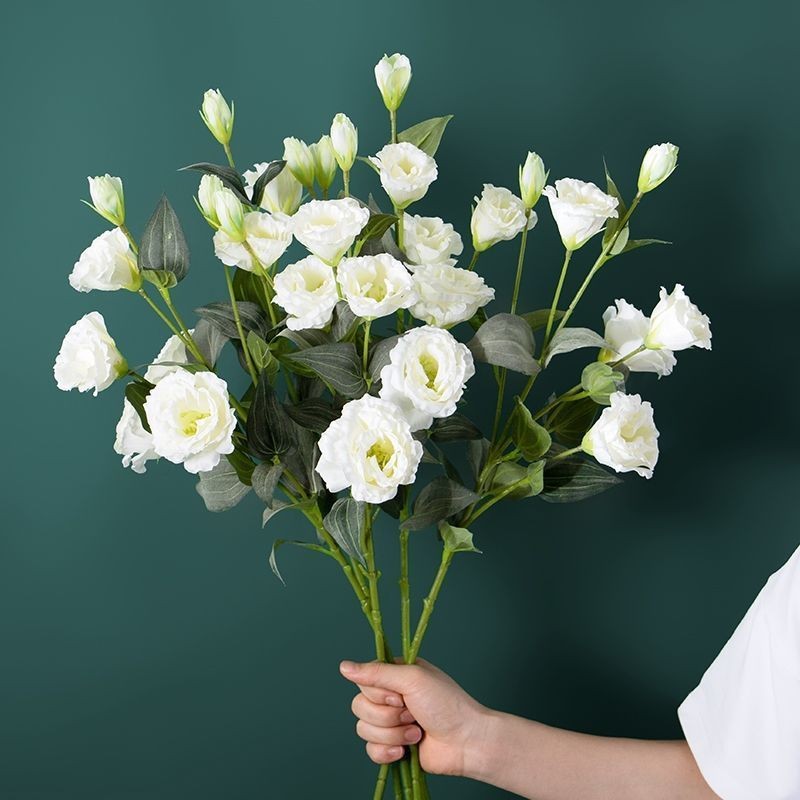 

4 Heads/Branch Artificial Eustoma Grandiflorum Roses Silk Simulation Flowers Home Wedding Garden Decoration Flores with Leaves