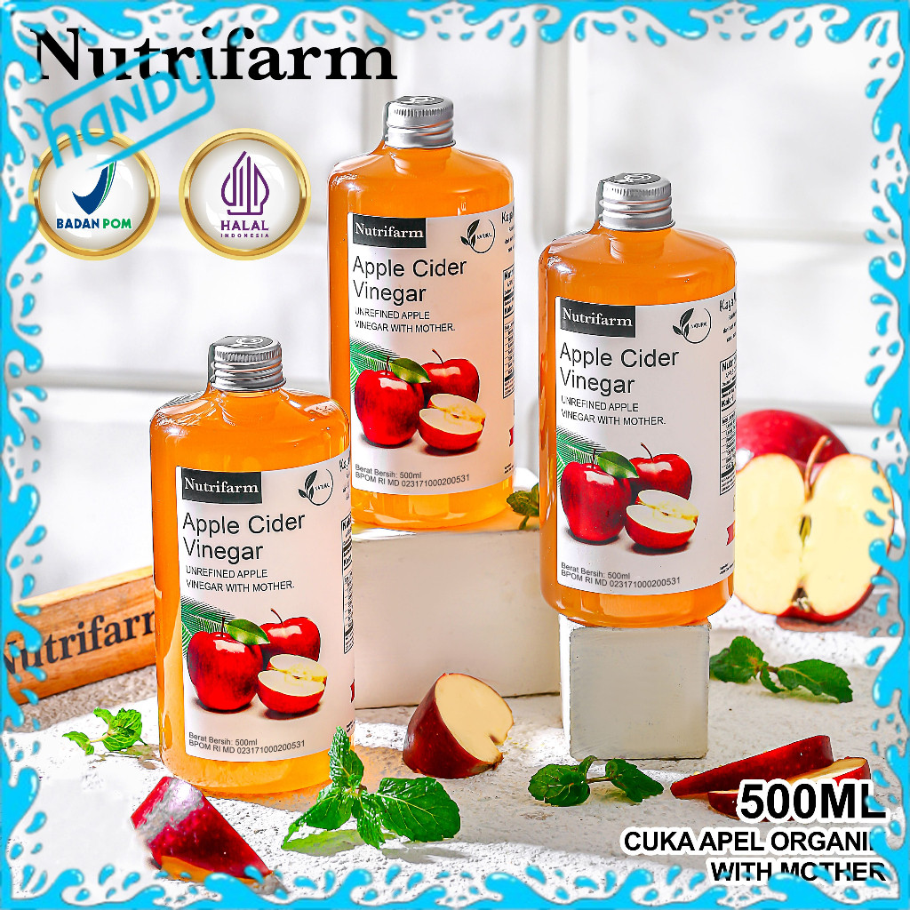 

CUKA APEL ORIGINAL ORGANIK 500 ML BUNDLE 3 PCS/APPLE CIDER VINEGAR WITH MOTHER/CUKA SARI APEL NUTRIFARM OFFICIAL