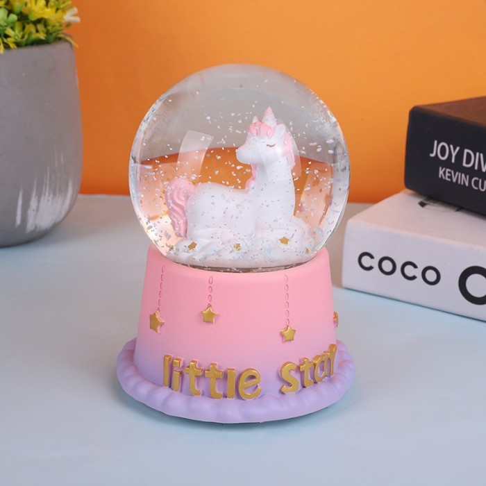 pajangan bola kristal salju lampu kamar hias snowball unicorn