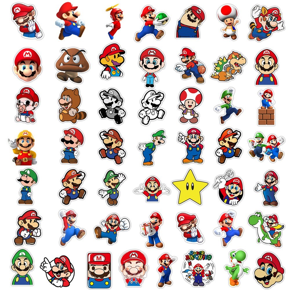 

50 Pcs Sticker Super Mario Vinyl Waterproof untuk Tempelan Laptop Tumbler HP Koper DIY [24]