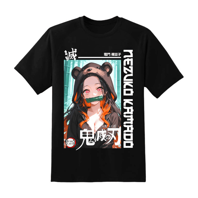 Kaus Grafis Kaus Lengan Pendek Gambar Cetak Anime Nezuko Atasan Kasual Pria