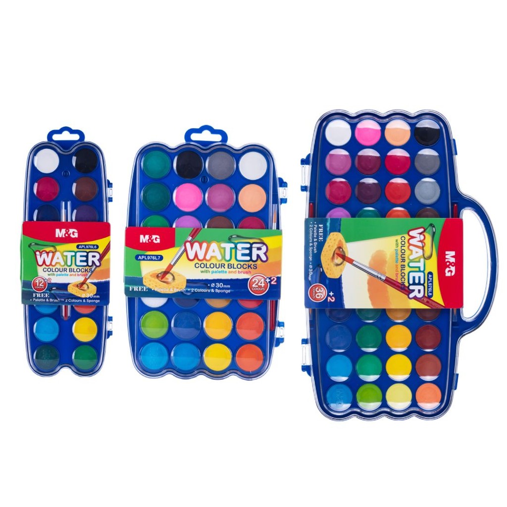 

M&G WATER COLOUR BLOCKS FREE KUAS & SPONGE !! / CAT AIR SET M&G SET 12+2, 24+2, 36+2