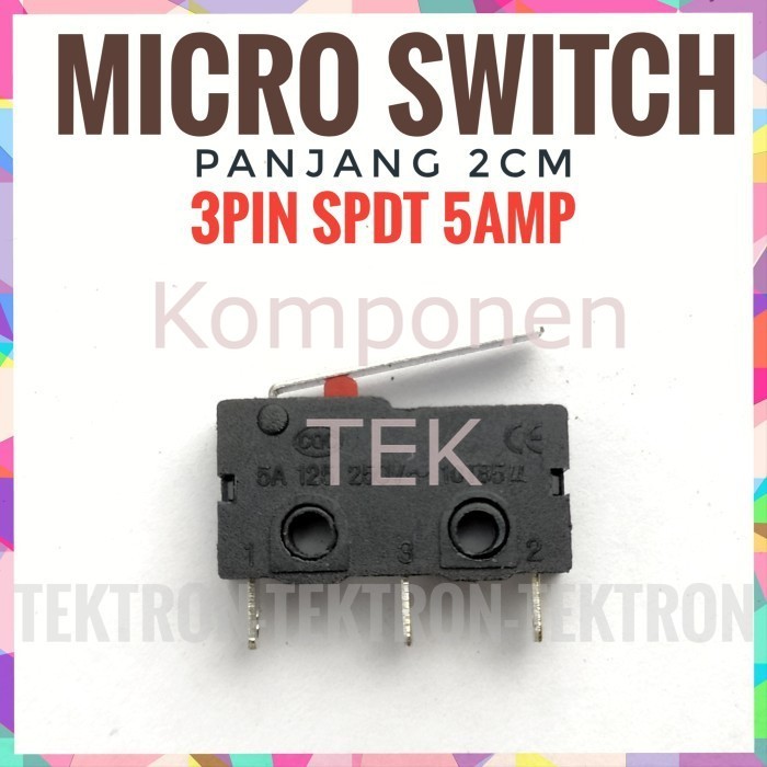 Micro Switch 3pin SPDT 5Amp 2cm minus Roda 3p 5A limit pintu jendela