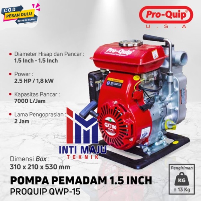 Mesin Pompa Air Sawah Portable PROQUIP 1,5 inch Waterpump QWP 15 USA