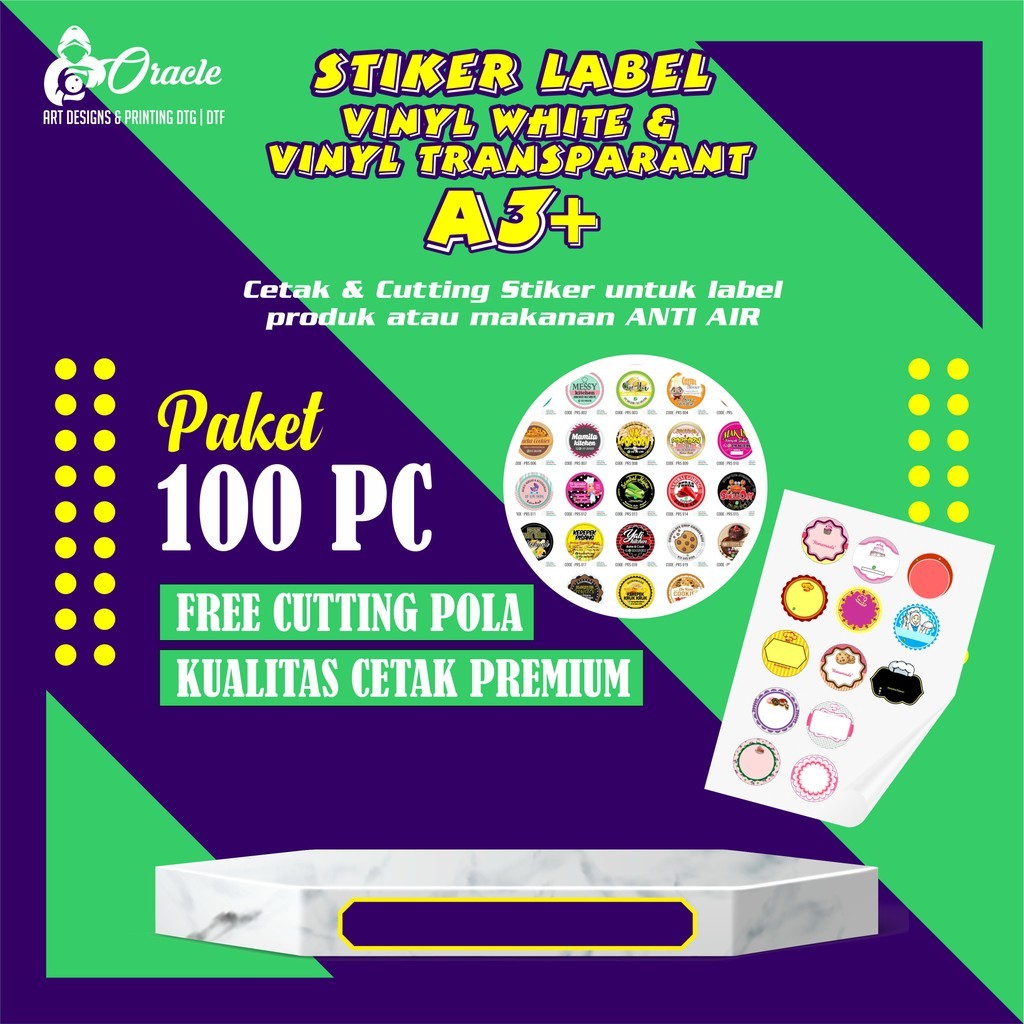 

(PAKET 100 PC) Sticker Pack Label Kemasan Bahan Vinyl White & Transparant