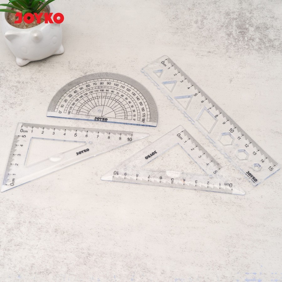 

( 1 set = 4 pcs ) Transparant Flexible Ruler Set / Penggaris Busur Segitiga Lentur Anti Pecah Bening 1 set isi 4 Joyko RLS-PS4 / Ruler Penggaris Joyko RLS-PS4 1 Set 4 Pcs Murah Berkualitas