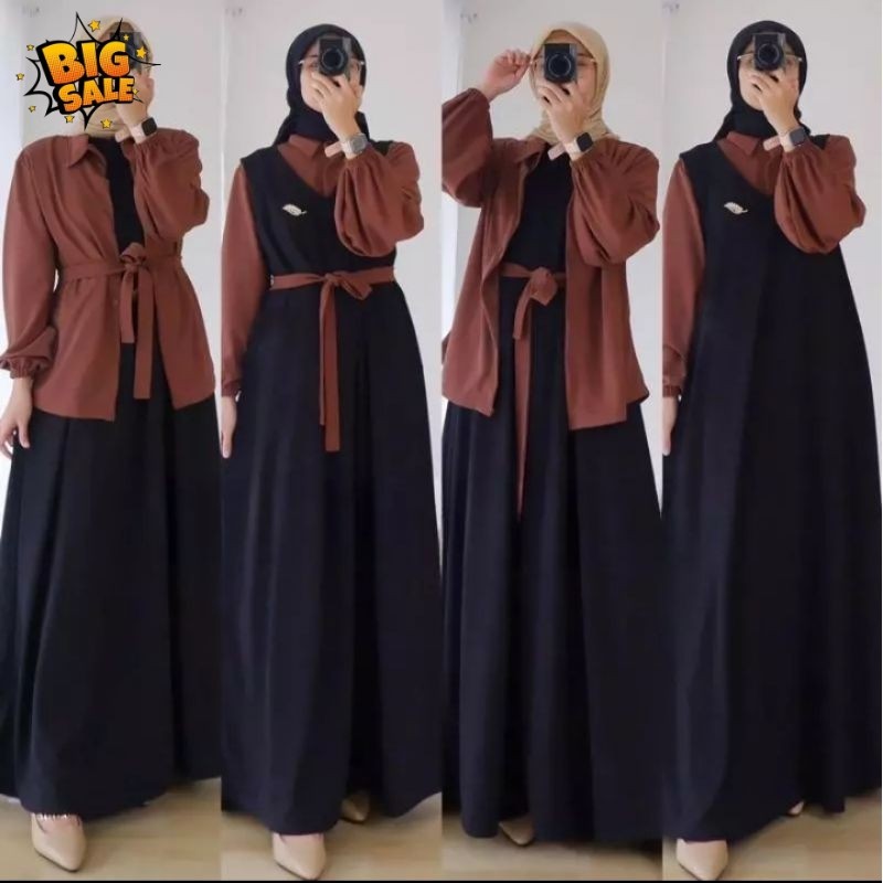 Gamis Overall - Gamis Terbaru 2024 Lebaran Wanita Import Terbaru Crinkle Airflow Size Big Jumbo -  G