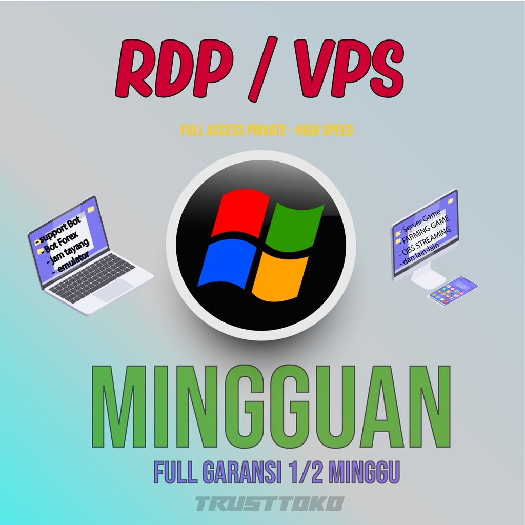 RDP / VPS WINDOWS MINGGUAN FULL GARANSI, AKSES ADMINISTRATOR