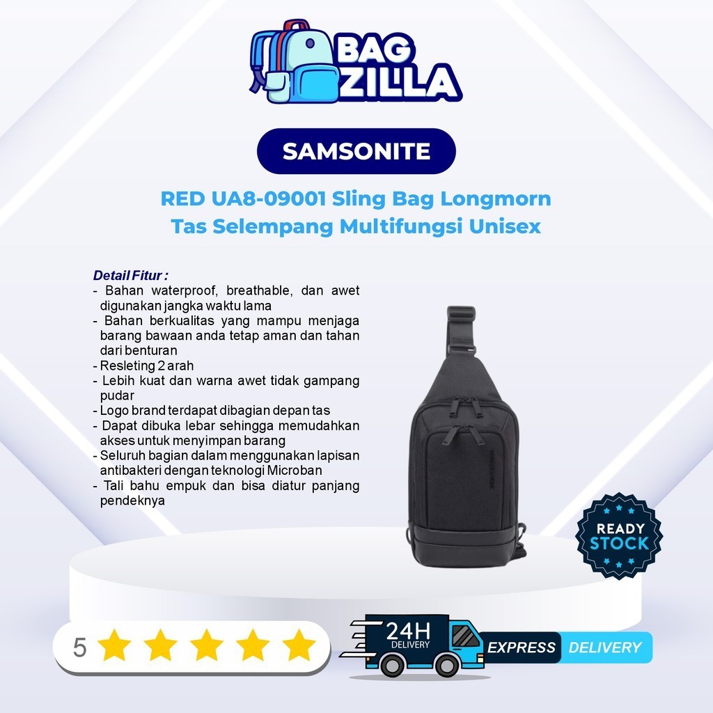 SAMSONITE RED UA8-09001 Sling Bag Longmorn - Tas Selempang Multifungsi Unisex Hitam Terbaru