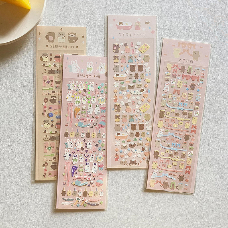 

1Pc Korean Popular Cartoon Bunny Bear Laser Sticker Scrapbooking Stick DIY Material Stationary Kawaii Art Decoration Supplies