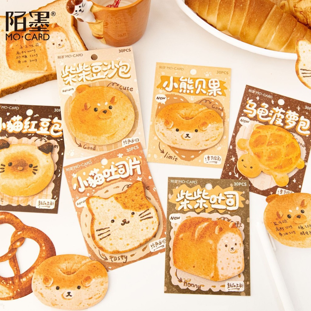 

30 Sheets/pack cute bread Sticky Notes Writing Memo Pads Page Marker Sticky Notes Pads For Kids Gifts Office School Supplies