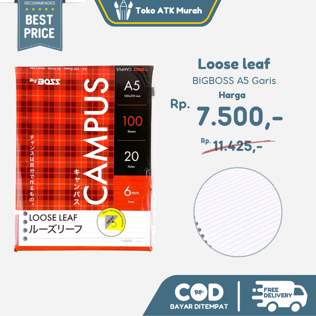 

Loose Leaf Big Boss A5 , 20 Holes - Garis isi 100 Lembar