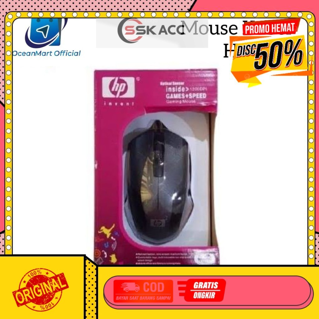 Mouse Kabel USB Silent Optical HP Dell PC Komputer Laptop Aksesoris Handphone OCEANMART Murah Grosir