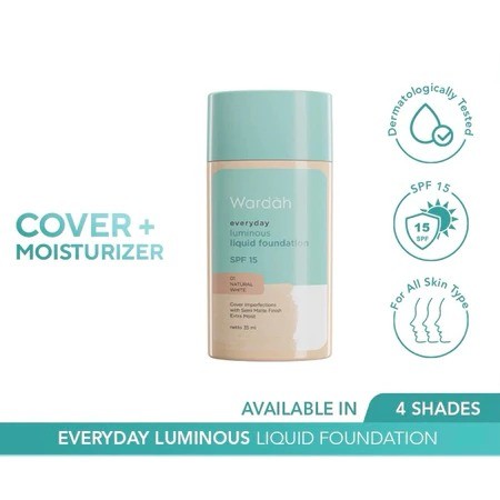 Wardah Everyday Luminous Liquid Foundation Alas Bedak Cair Dengan Hasil Matte Natural SPF 15 Alas Be