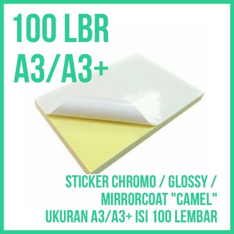 

[100 LEMBAR] Kertas Sticker Chromo / Glossy / Bontak Mirrorcoat Camel ukuran A3 / A3+ | isi 100 lembar