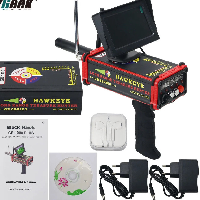 HAWKEYE GR-1000 Plus Detector Emas Jarak Jauh Harta Karun Harta Hunter Emas Detektor Logam dengan La