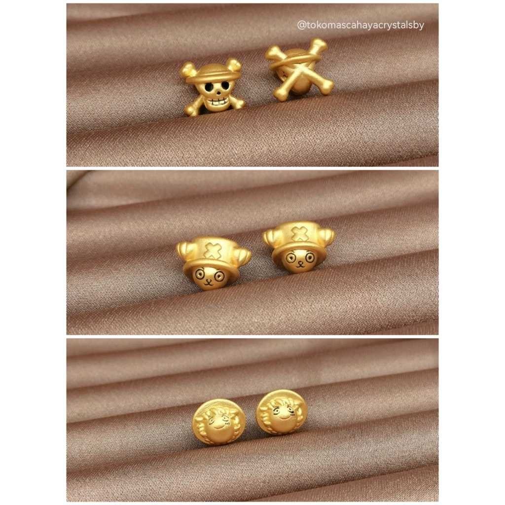 Charm Emas One Piece Anime Luffy / Chopper / Tengkorak (Kokoh) Emas Asli 24karat HK Hongkong 999%