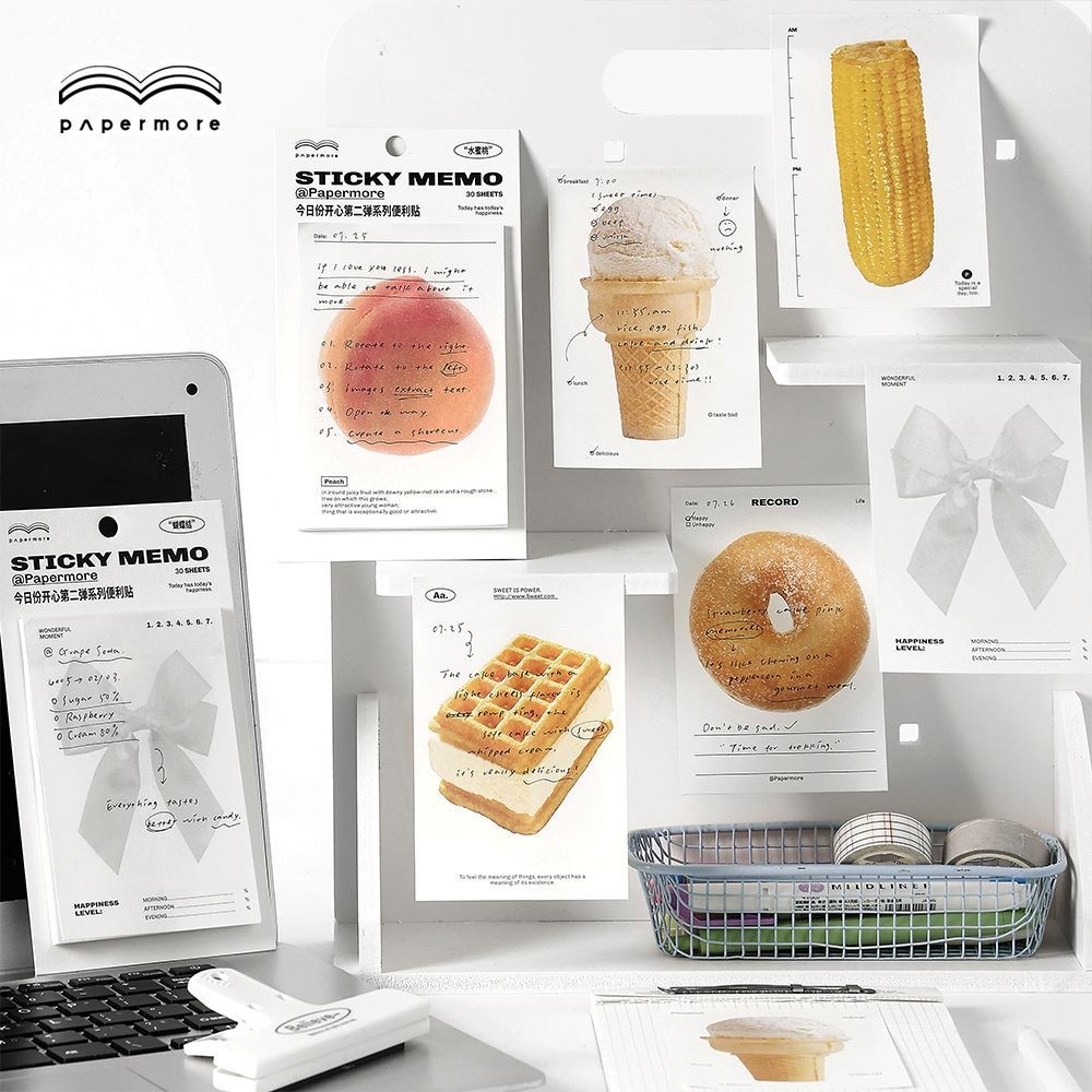 

30 Pcs/pack Ice Cream Fruits Shaped Sticky Notes 6 Cute Patterns Kawaii Self-Sticky Notes Memo Pad For School Office Home Kids