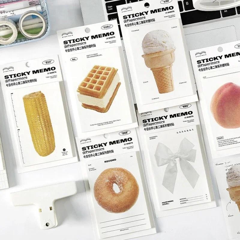 

30 Sheets Cute Bread Ice Cream Bowtie Memo Pads Sticker Cartoon Sticky Notes Student Gifts Stationery School Office Supplies