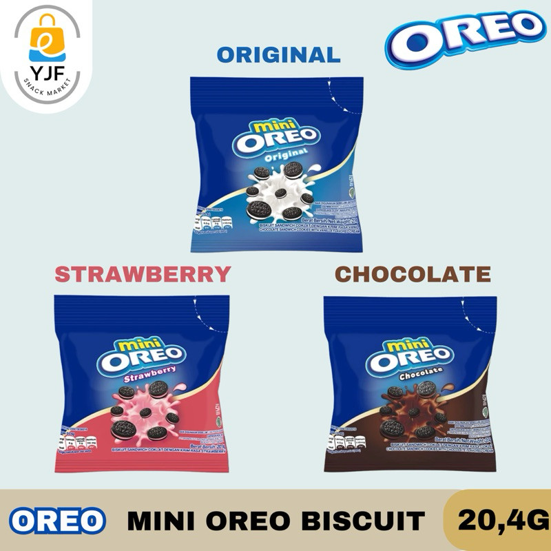

Mini Oreo - 20.4g BOX isi 10 Bungkus / Mini Oreo Bites Biskuit Snack Coklat / Oreo Coklat / Mini Bites Oreo Strawberry / Vanila - BOX