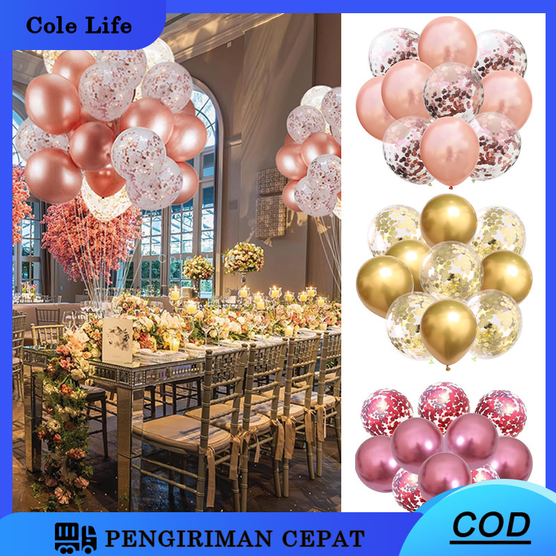 10 Pcs 12 Inci Balon Confetti Emas Perak Biru / Balon Metalic/balon Ulang Tahun