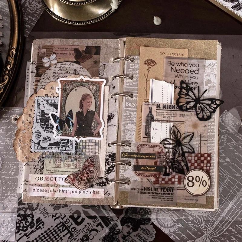 

30 Pcs Retro Rice Sticker Paper Scrapbooking Decorative Material Junk Journal Vintage Litmus Paper Article Scrapbooks DIY Tools