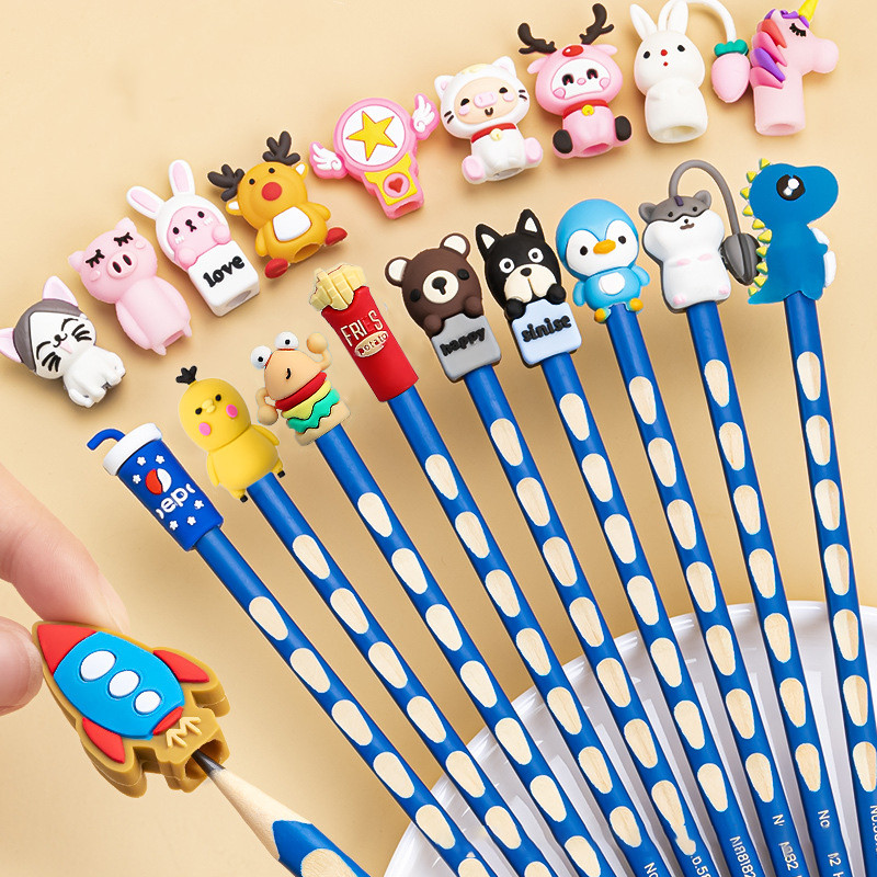 

5~10PCS Cute Children's Pen Sleeve Cartoon Silicone Anti-Break Refill Pupils' Pencil Protective Cap