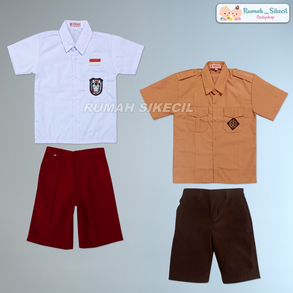 YANCSHOP Seragam SD Merah Putih Pramuka Anak Sekolah Lengan Pendek 1 Stel Atasan & Bawahan / Setelan