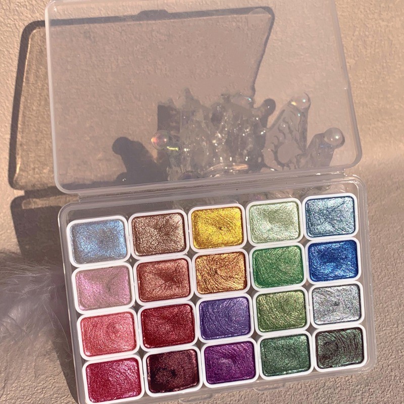 

20 colors Pearlescent Glitter Watercolor Paints Set Pearlescent Solid Watercolor Pigment Art Powder Flowers Decor Nail Pigment