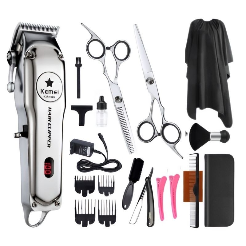 Paket Alat Mesin Cukur Rambut Kemei Km 1996 Charger Hair Clipper Professional Mettal Elektrik Batera