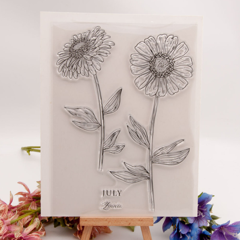 

Cute July Zinnia Stamps Rubber Transparent Silicone Seal For DIY Scrapbooking Journal Album Coloring Decoration Crafts Stencils