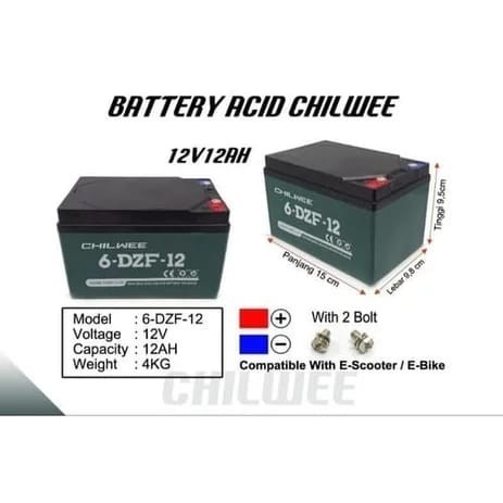 AKI SEPEDA LISTRIK 12V 12AH KERING CHILWEE 6-DZF-12 MURAH - Chilwee