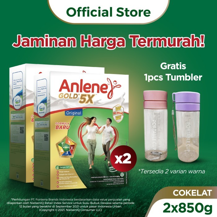 

[PROMO]Best Seller Anlene Gold 5X Susu Bubuk Dewasa Cokelat 2 x 850g - Free Gift - Tumbler