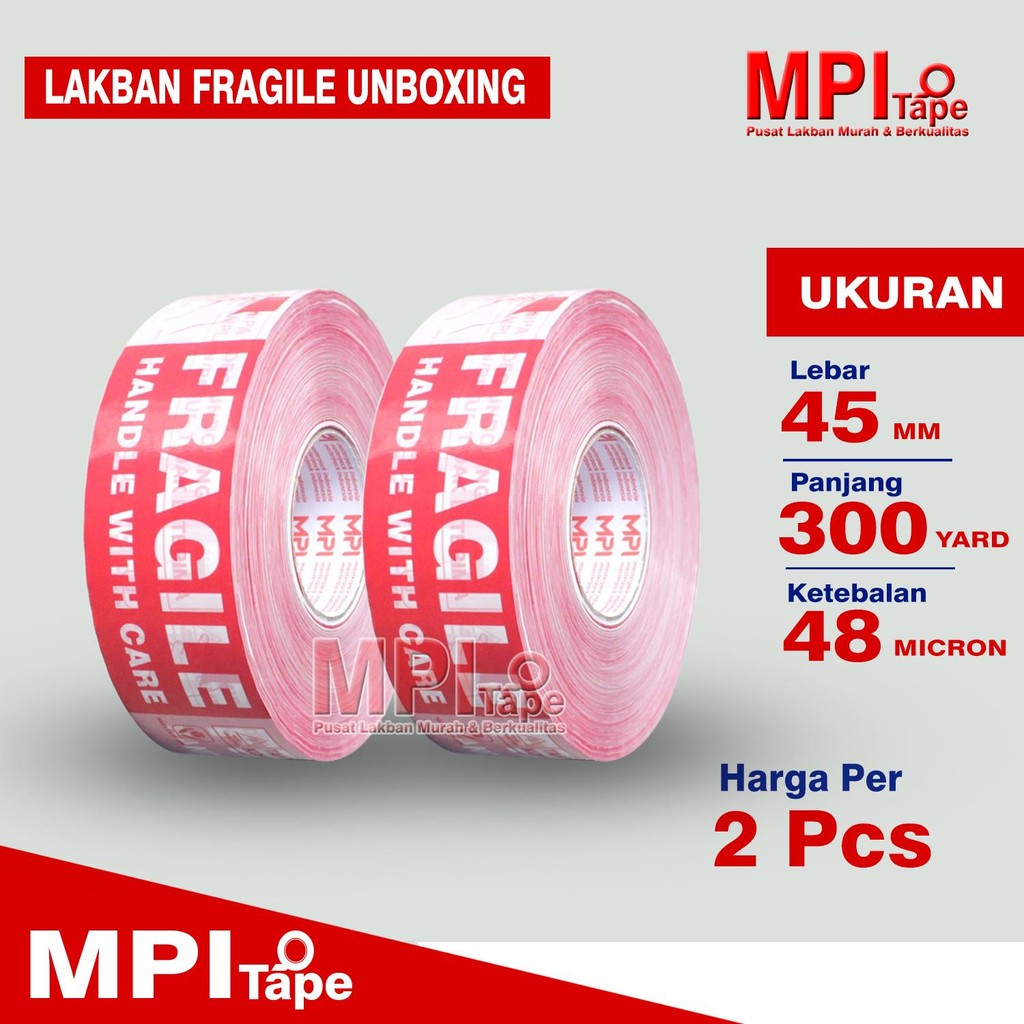 

2 Pcs - Lakban Fragile Unboxing 45 mm x 300 yard - Lakban Fragile Merah Putih - MPI