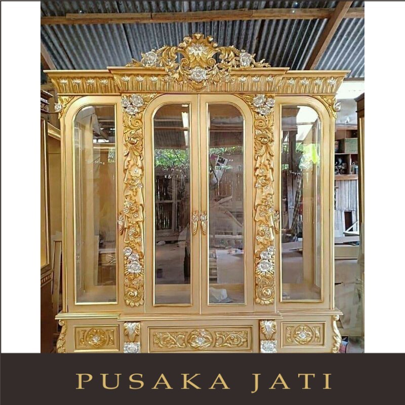 lemari hias kaca lemari pajang mebel ukir kayu jati jepara pusaka jati jepara