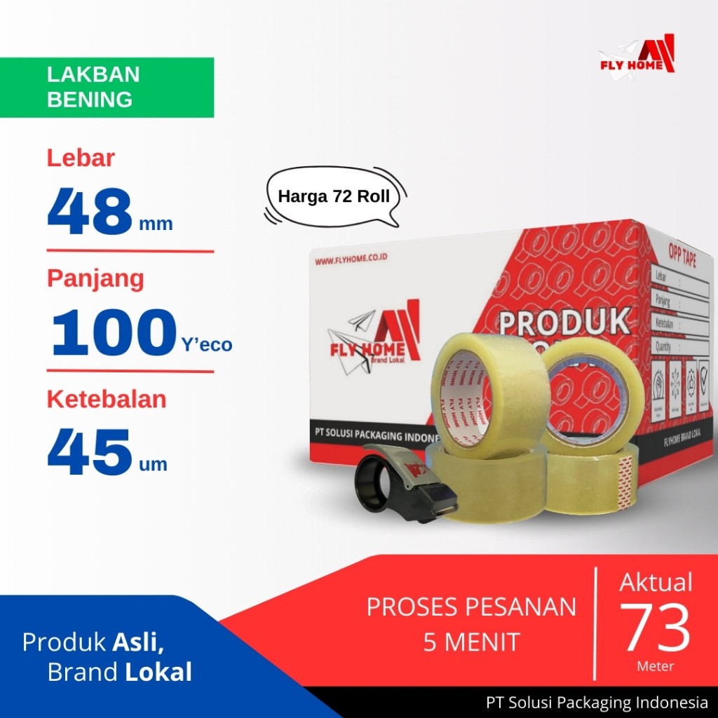 

FLYHOME Lakban bening 1 dus 100 yard 48mm x 100yard 2inchi 72 roll ECO Cargo