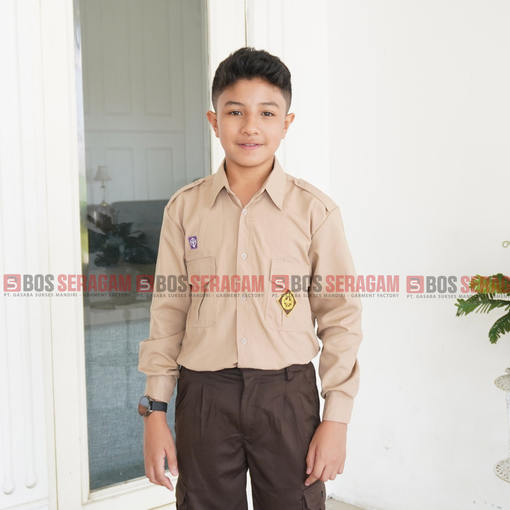 

BOS SERAGAM Baju Penggalang Panjang Sd Anak Laki Laki Kemeja Seragam Sekolah Penggalang Saku Duaa
