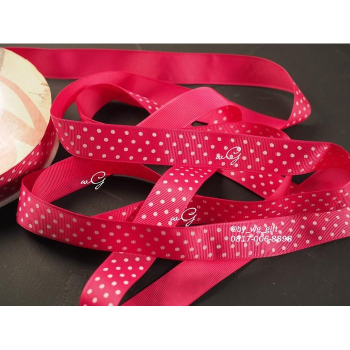 

Pita Grossgrain Pink - Polkadots Putih; Lebar 2.5 cm; Panjang 50 yard