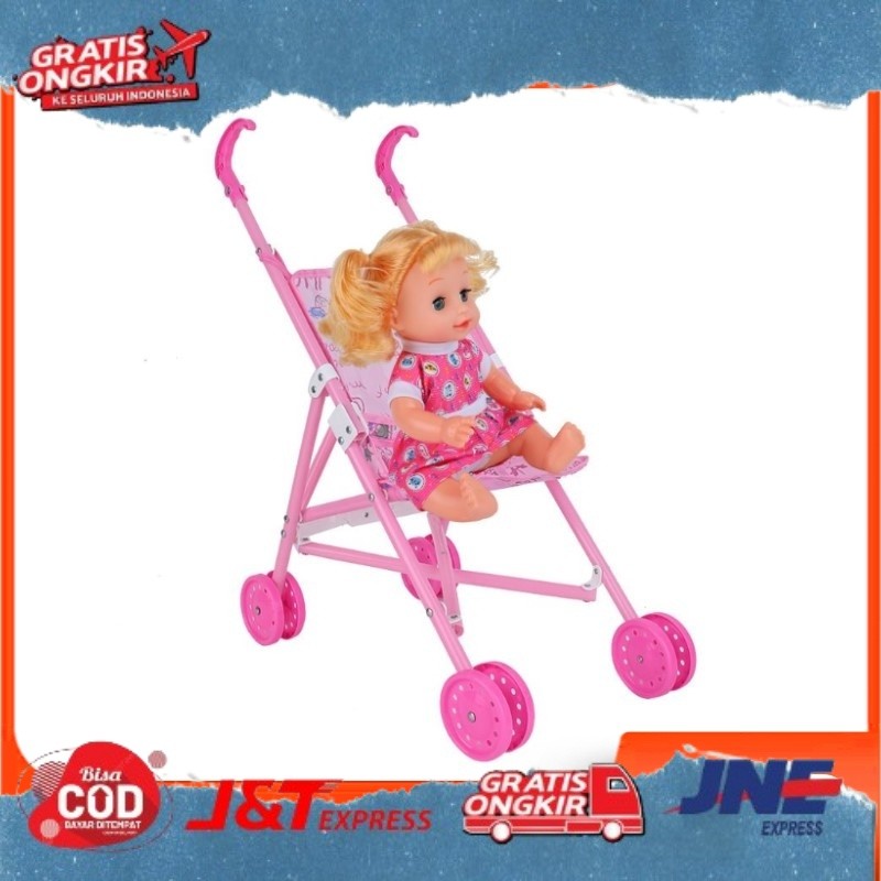 New Trend Mainan Anak Boneka Stroller Dorong Boneka Nanggis Boneka Dorong Anak 3Thn+ Boneka Stroller Anak Pasar