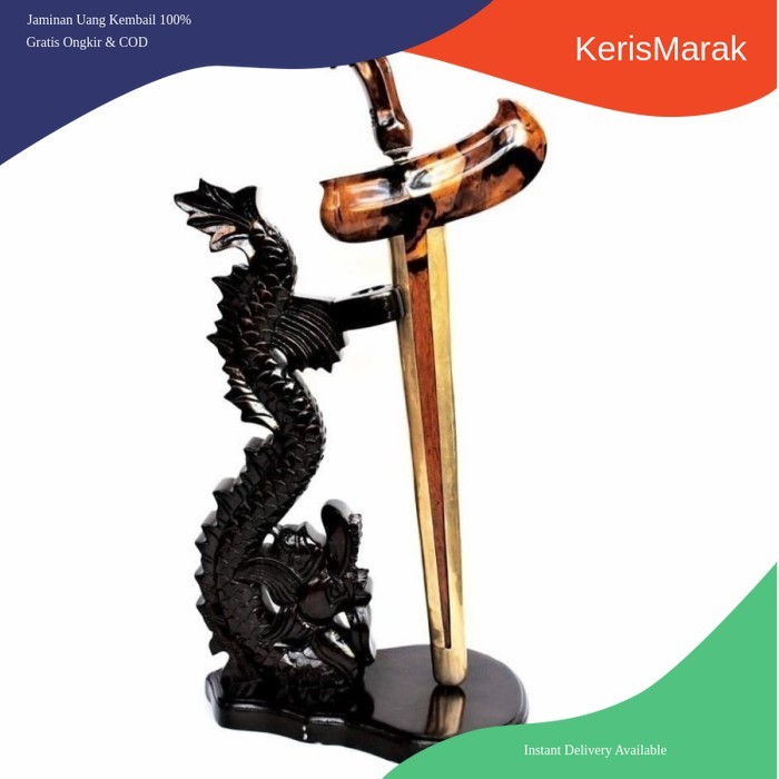 Jagrak Stand Keris Ukiran Naga Plitur Hitam murah KHS5