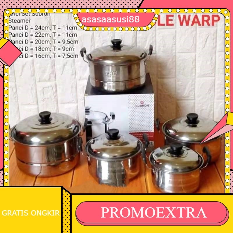 Panci steamer set 5 susun tutup stenlis /panci set 5 susun stainless