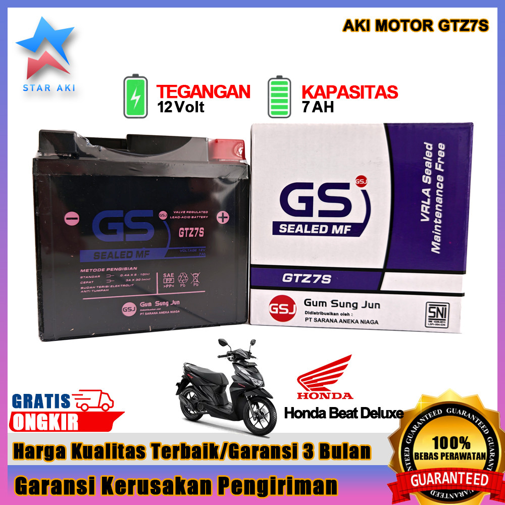 Aki Motor Honda Beat Deluxe Aki Kering Accu Kering MF GTZ7S