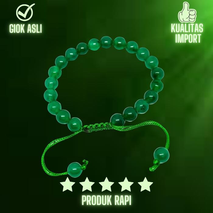 Gelang Batu Giok Hijau Pria Wanita 10MM - Gelang Giok Hijau Burma Asli Ori - Gelang Tali Giok Hijau