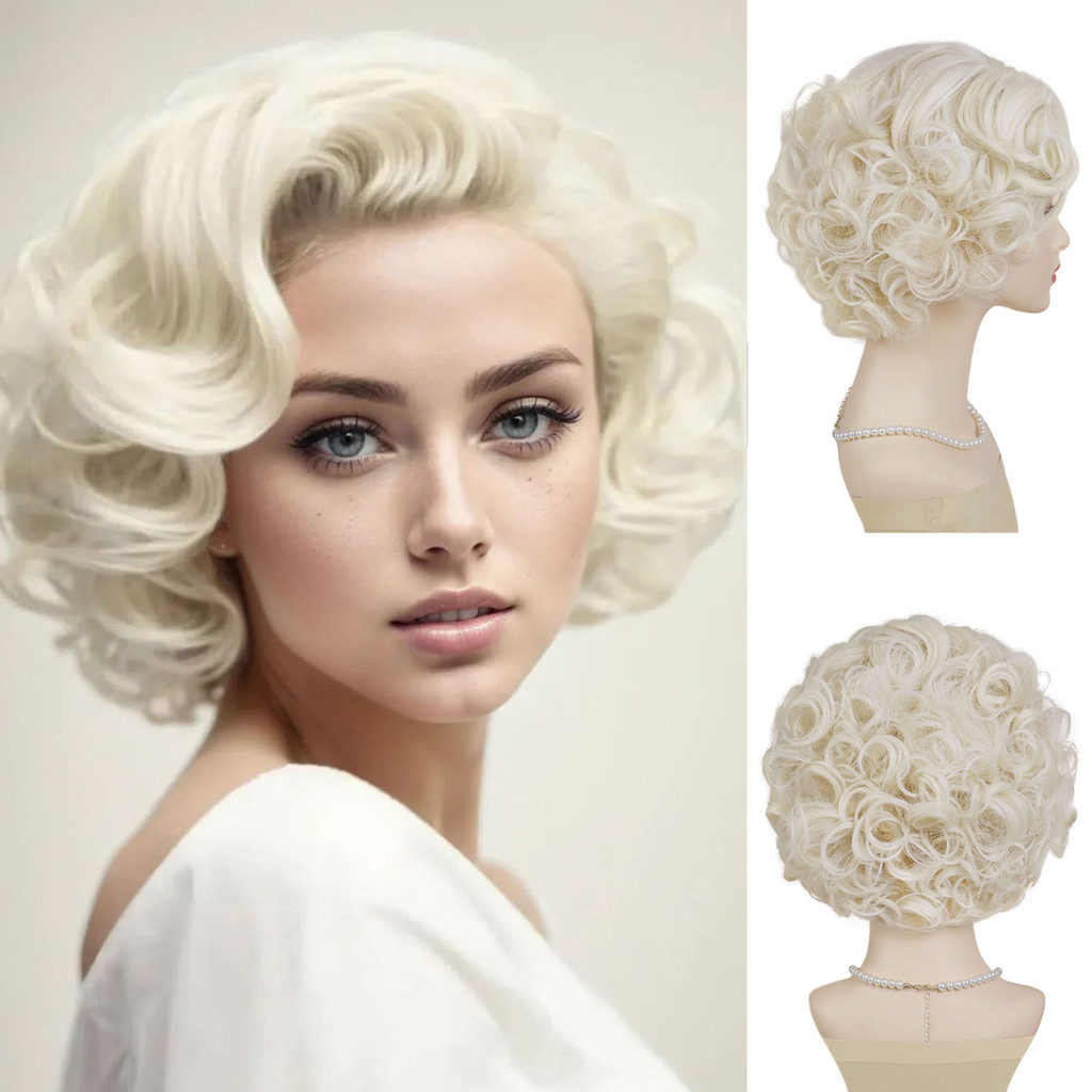 Short Platinum Blonde Curly Wig Synthetic Elegant Hairstyle 1920s Wig for Women Halloween Drag Queen