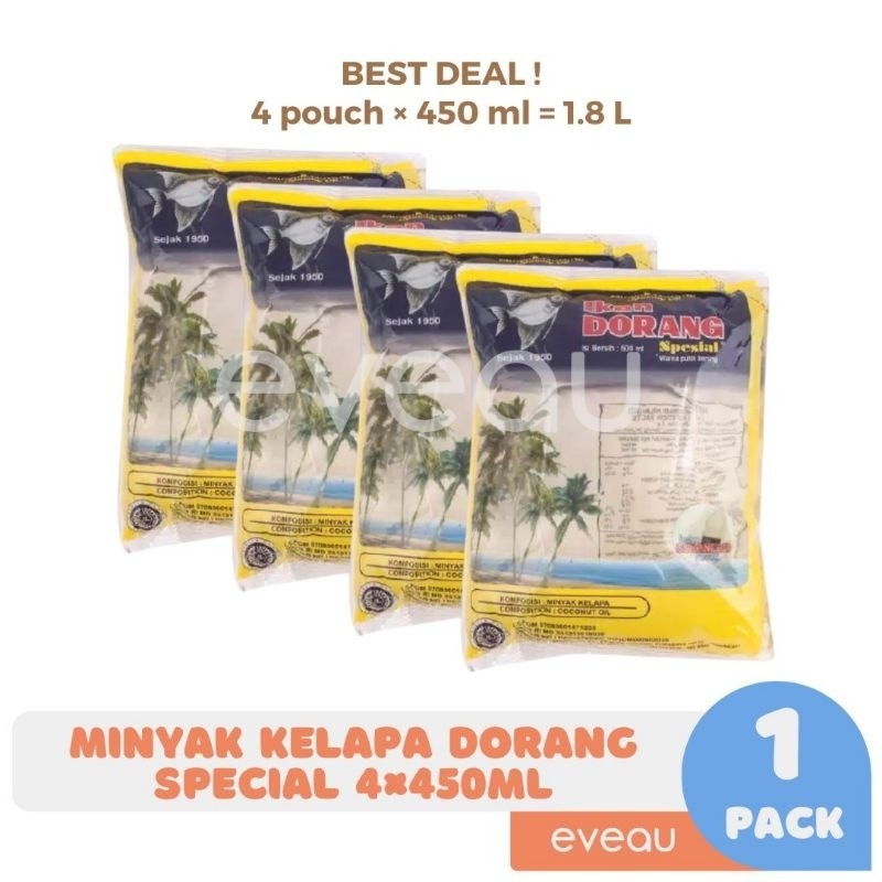 

Minyak Kelapa Ikan Dorang Spesial 4 x 450 ml Total 1800 ml 1,8L Refined Coconut Oil