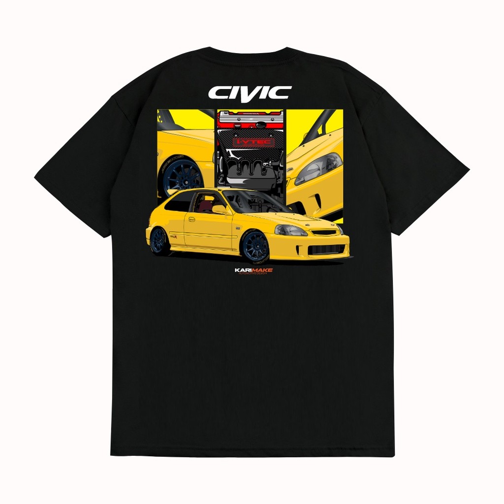 Kaos Baju T Shirt Distro Unisex Gambar Mobil HONDA CIVIC FERIO EK9 TYPE R JDM V2 Otomotif