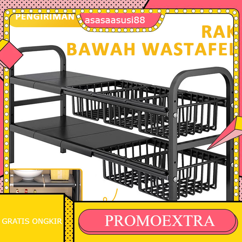 Rak Penyimpanan Dapur Rak lemari dapur Under Sink Rack  Rak Bawah Sinki Boleh Dipanjan Stainless Ste