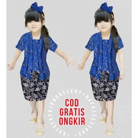Terlaris ✨ -[REAL PICT] Set Kebaya CACA Kids Brukat Tulang Cord Setelan Kids - Abu-abu, ld 63-65/2-4