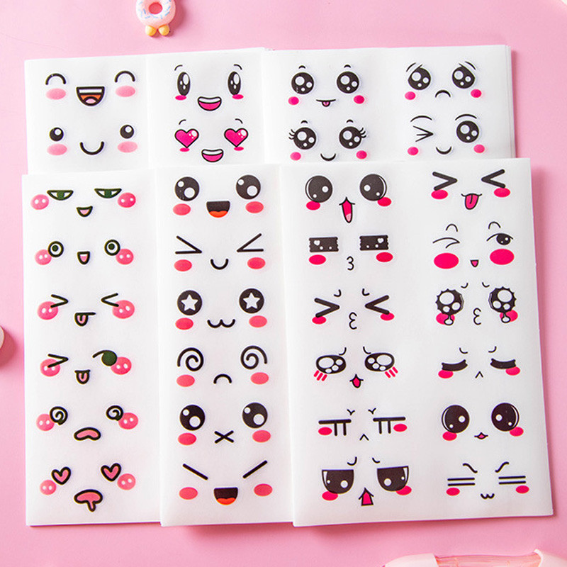 

6 Sheets/Set Cute Expression Adhesive Sticker Notebook Hand Account DIY Decoration Transparent Lovely Cartoon Stickers