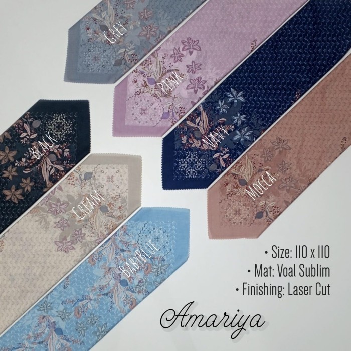 Hijab (Amariya) jilbab kerudung segiempat motif hitam, biru navy, baby blue biru muda, abu grey, pin
